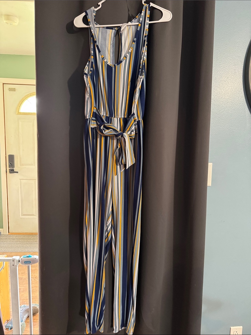 Striped Navy & Yellow Sleeveless Jumpsuit